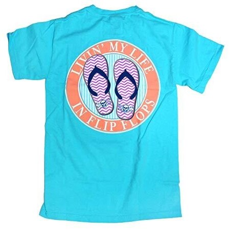 Calcutta TShirt, Livn In Flip Flops Lagoon Blue Short Sleeve, No Pocket Comfort Color Medium 192527ALBM